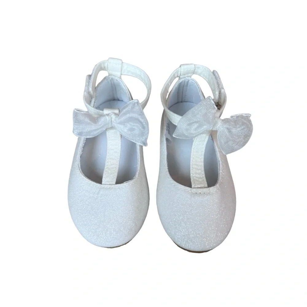 Girls Dress Shoes Bundle Black Mary Jane & White Bow Flats Size 5